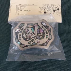 Silver & Abalone Double Horseshoe Belt Buckle